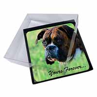 4x Brindle and White Boxer Dog "Yours Forever..." Picture Table Coasters Set in 