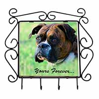 Brindle and White Boxer Dog "Yours Forever..." Wrought Iron Key Holder Hooks