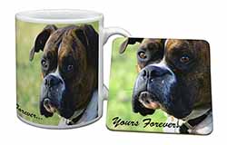 Brindle and White Boxer Dog "Yours Forever..." Mug and Coaster Set