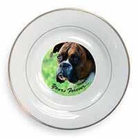 Brindle and White Boxer Dog "Yours Forever..." Gold Rim Plate Printed Full Colou