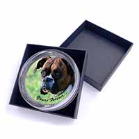 Brindle and White Boxer Dog "Yours Forever..." Glass Paperweight in Gift Box