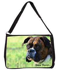 Brindle and White Boxer Dog "Yours Forever..." Large Black Laptop Shoulder Bag S