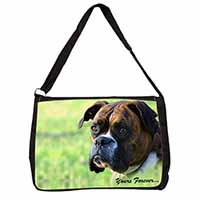 Brindle and White Boxer Dog "Yours Forever..." Large Black Laptop Shoulder Bag S