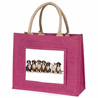 Boxer Dog Puppies Large Pink Jute Shopping Bag