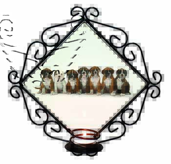 Boxer Dog Puppies Wrought Iron Wall Art Candle Holder
