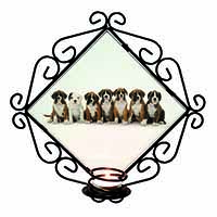 Boxer Dog Puppies Wrought Iron Wall Art Candle Holder