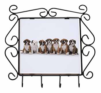 Boxer Dog Puppies Wrought Iron Key Holder Hooks