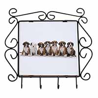 Boxer Dog Puppies Wrought Iron Key Holder Hooks