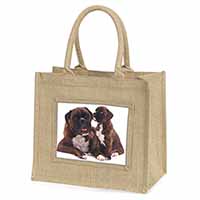 Boxer Dog Puppy Natural/Beige Jute Large Shopping Bag
