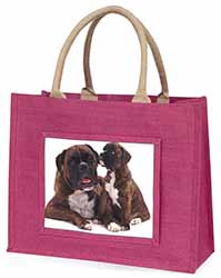 Boxer Dog Puppy Large Pink Jute Shopping Bag