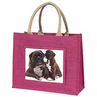 Boxer Dog Puppy Large Pink Jute Shopping Bag
