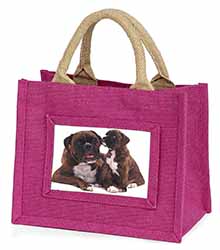 Boxer Dog Puppy Little Girls Small Pink Jute Shopping Bag