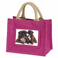 Boxer Dog Puppy Little Girls Small Pink Jute Shopping Bag