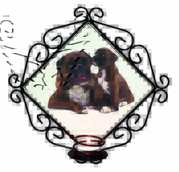Boxer Dog Puppy Wrought Iron Wall Art Candle Holder