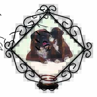 Boxer Dog Puppy Wrought Iron Wall Art Candle Holder
