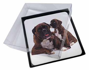 4x Boxer Dog Puppy Picture Table Coasters Set in Gift Box