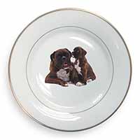 Boxer Dog Puppy Gold Rim Plate Printed Full Colour in Gift Box