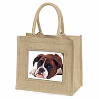 Boxer Dog Natural/Beige Jute Large Shopping Bag