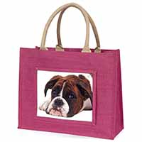 Boxer Dog Large Pink Jute Shopping Bag