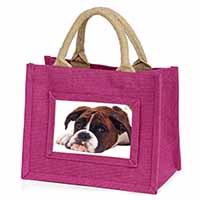 Boxer Dog Little Girls Small Pink Jute Shopping Bag