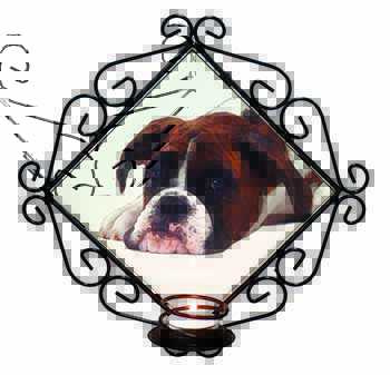 Boxer Dog Wrought Iron Wall Art Candle Holder