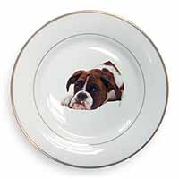 Boxer Dog Gold Rim Plate Printed Full Colour in Gift Box