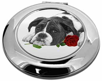 Boxer Puppy with Red Rose Make-Up Round Compact Mirror