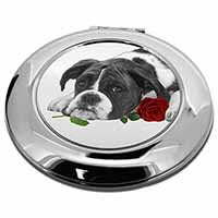 Boxer Puppy with Red Rose Make-Up Round Compact Mirror