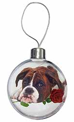 Boxer Dog with Red Rose Christmas Bauble