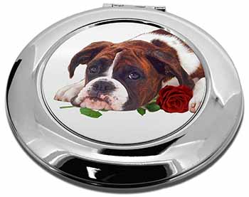 Boxer Dog with Red Rose Make-Up Round Compact Mirror