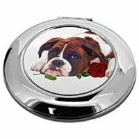 Boxer Dog with Red Rose Make-Up Round Compact Mirror