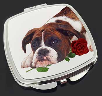 Boxer Dog with Red Rose Make-Up Compact Mirror