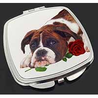 Boxer Dog with Red Rose Make-Up Compact Mirror