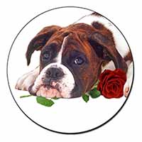 Boxer Dog with Red Rose Fridge Magnet Printed Full Colour