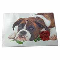 Large Glass Cutting Chopping Board Boxer Dog with Red Rose