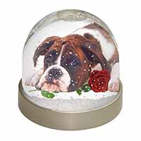 Boxer Dog with Red Rose Snow Globe Photo Waterball