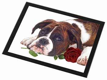 Boxer Dog with Red Rose Black Rim High Quality Glass Placemat