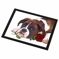 Boxer Dog with Red Rose Black Rim High Quality Glass Placemat