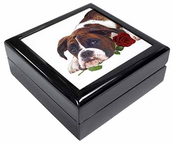 Boxer Dog with Red Rose Keepsake/Jewellery Box