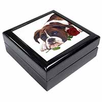 Boxer Dog with Red Rose Keepsake/Jewellery Box