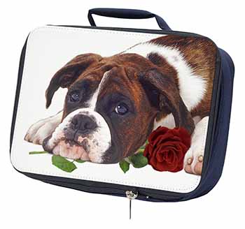 Boxer Dog with Red Rose Navy Insulated School Lunch Box/Picnic Bag