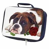 Boxer Dog with Red Rose Navy Insulated School Lunch Box/Picnic Bag