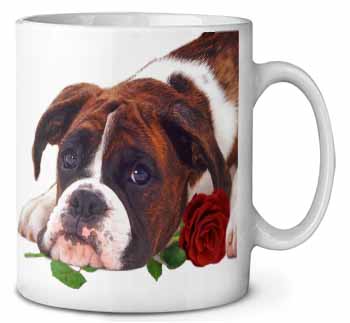 Boxer Dog with Red Rose Ceramic 10oz Coffee Mug/Tea Cup
