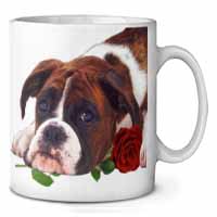 Boxer Dog with Red Rose Ceramic 10oz Coffee Mug/Tea Cup