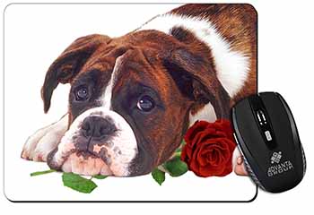 Boxer Dog with Red Rose Computer Mouse Mat