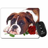 Boxer Dog with Red Rose Computer Mouse Mat