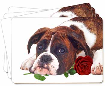 Boxer Dog with Red Rose Picture Placemats in Gift Box