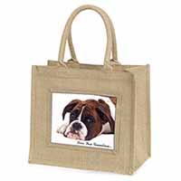 Boxer Dogs Grandma Gift Natural/Beige Jute Large Shopping Bag