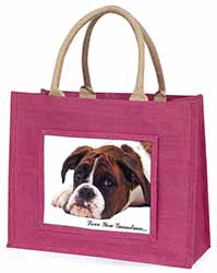 Boxer Dogs Grandma Gift Large Pink Jute Shopping Bag