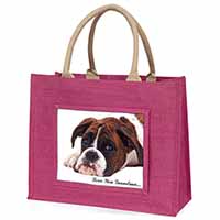 Boxer Dogs Grandma Gift Large Pink Jute Shopping Bag